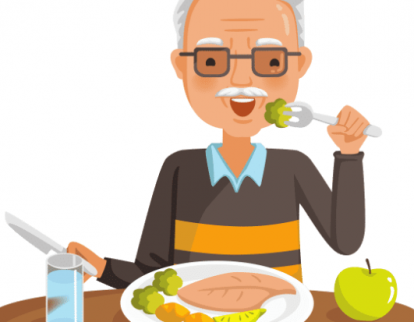 old man eating a balanced meal